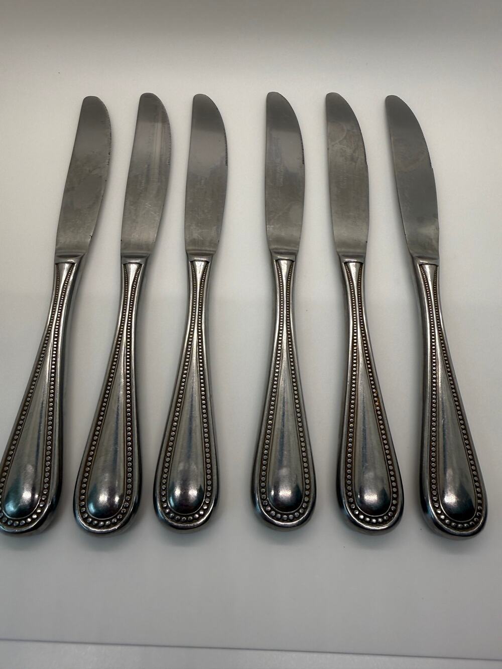 Oxford Hall Stainless Korea Dinner Knives Set of 6 Beaded Edge Flatware